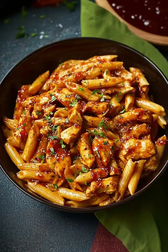One-Pan Tangy Honey BBQ Chicken Penne 17 44 12