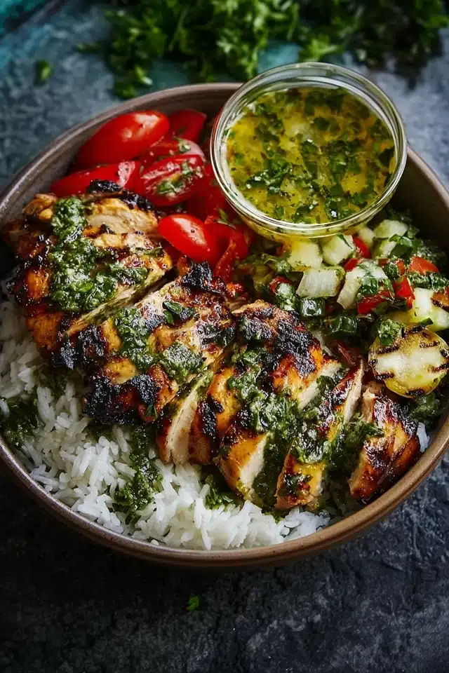 Chimichurri Grilled Chicken Bowl with Garlic Sauce 17 44 123