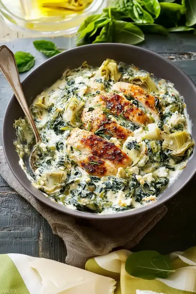 Spinach Artichoke Chicken with Cottage Cheese 17 44 68