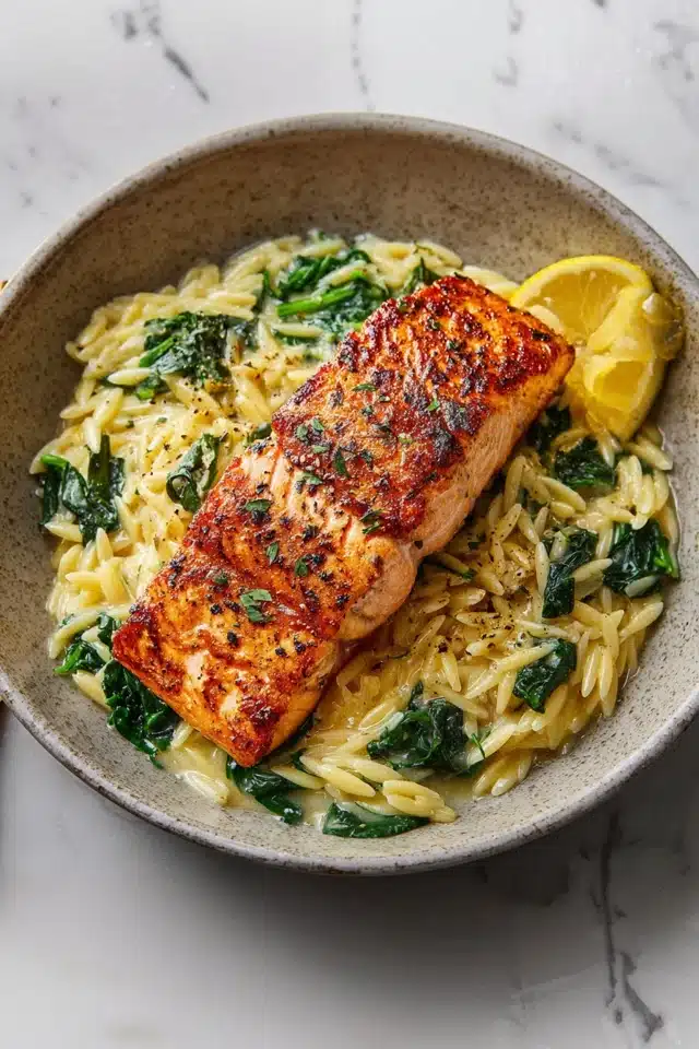 30-Minute Seared Salmon with Lemon Orzo 10 55 41