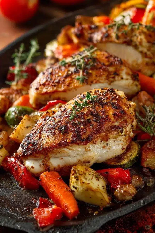 Roasted Bone-In Chicken Breasts with Vegetables 10 55 80