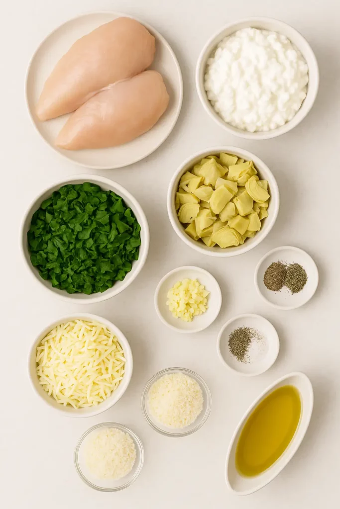 Spinach Artichoke Chicken with Cottage Cheese 13 77 64