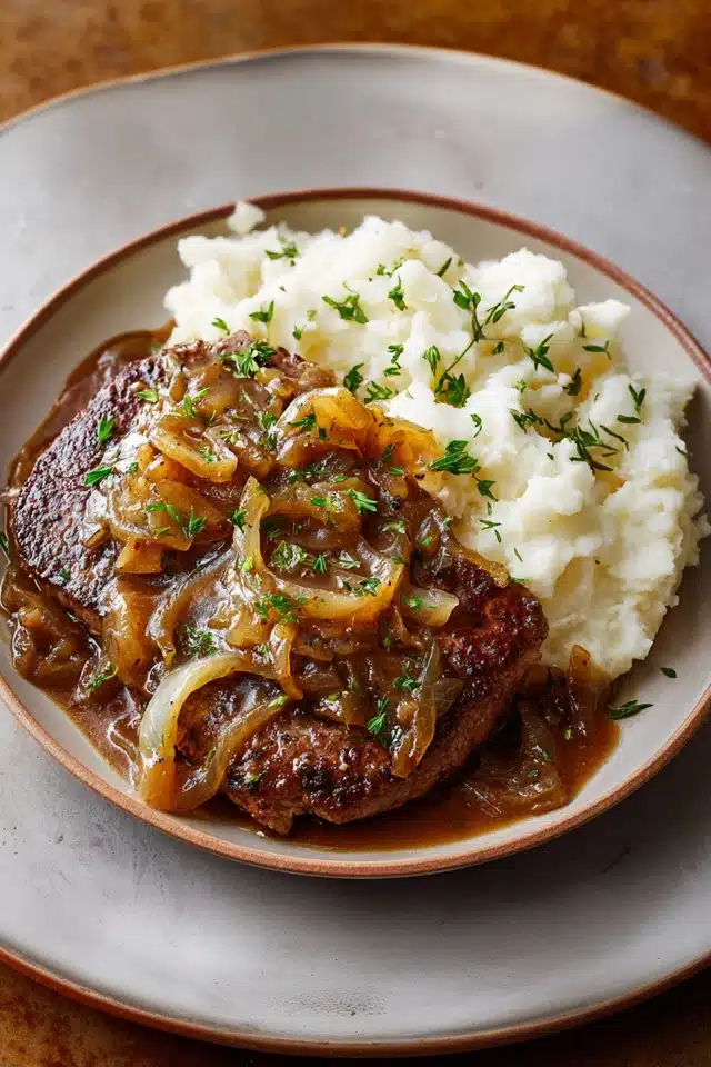 Onion Gravy Smothered Steak: A Hearty, Comforting Dish 17 44 5