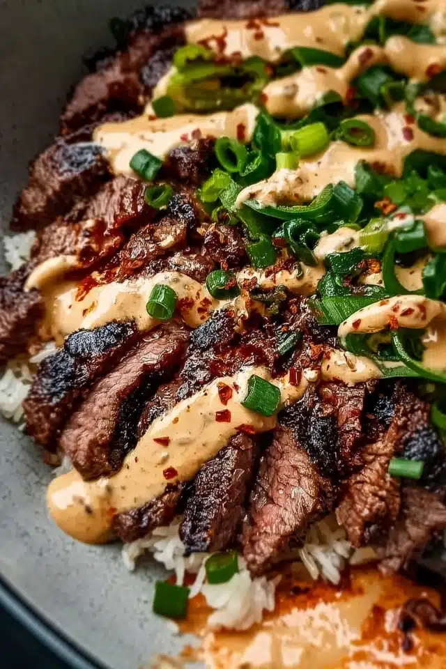 Korean BBQ Steak Rice Bowls with Spicy Cream Sauce 10 55 30