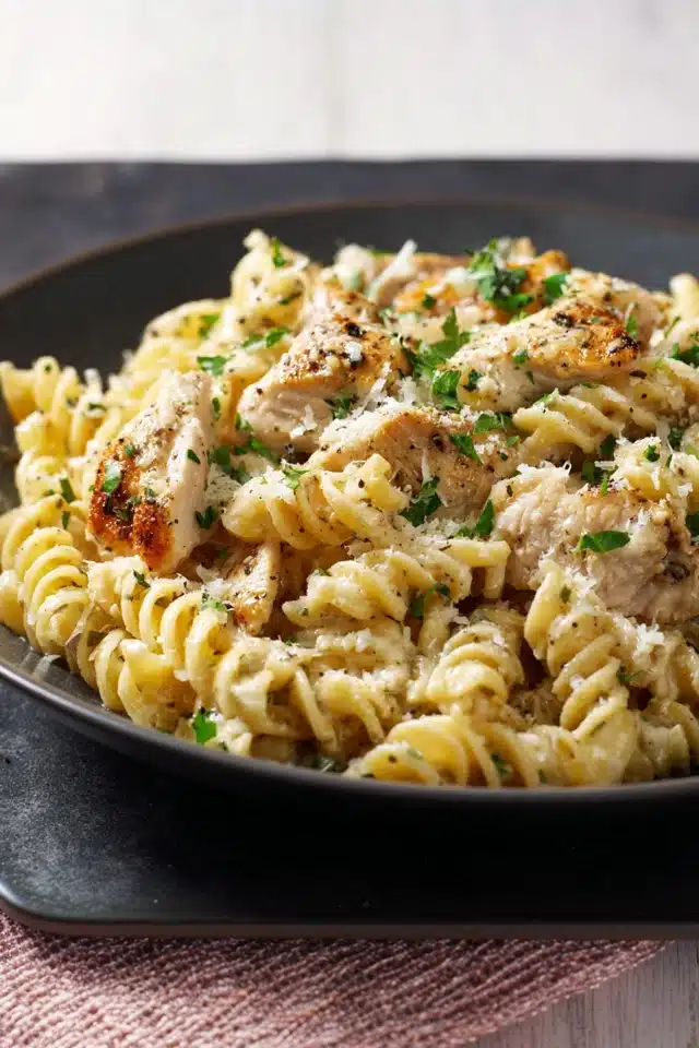 Crockpot Garlic Parmesan Chicken Pasta 10 55 77