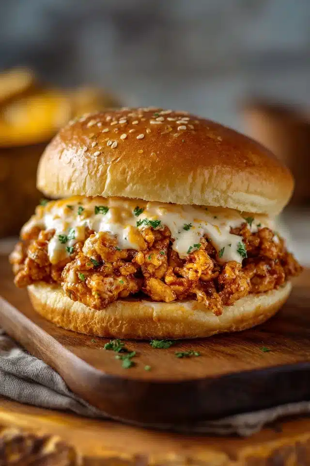 Cajun Chicken Sloppy Joes with Creamy Cheese Sauce 17 44 50