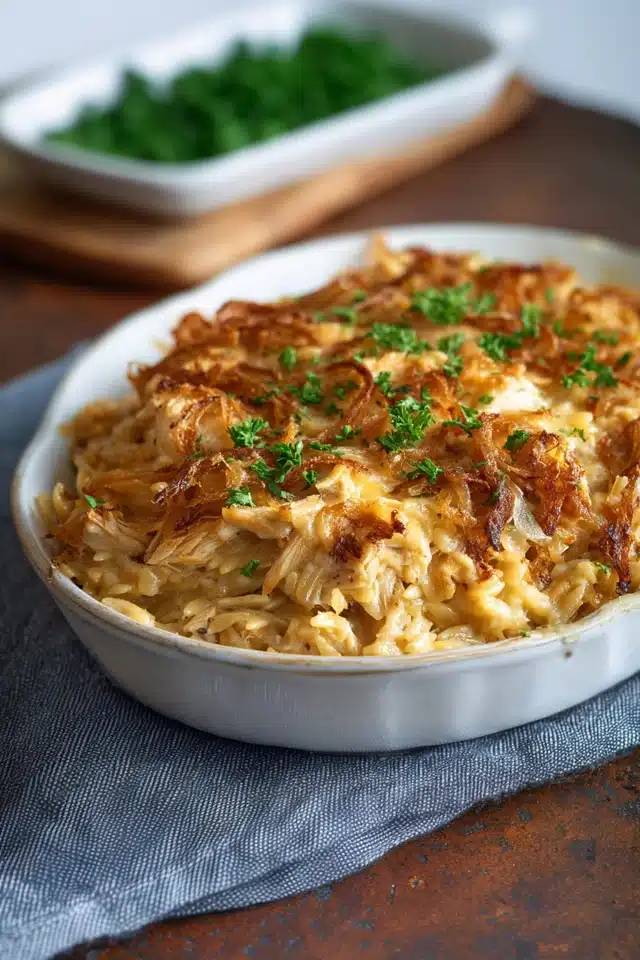 French Onion Chicken Orzo Casserole 8 55 58